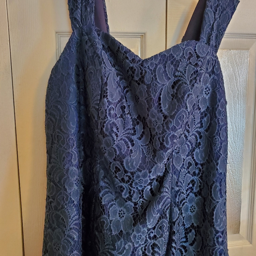NAVY LACE FORMAL DRESS S 16 With Contrasting Sheer Jacket